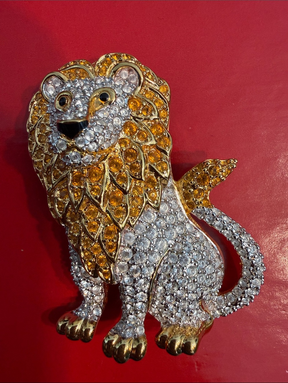 Vintage Swarovski Lion Brooch in Gold and Crystal